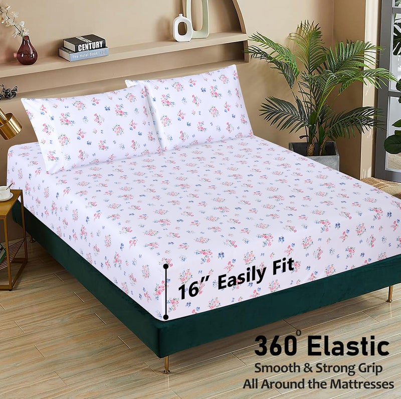 RUVANTI 100% Cotton King Size Sheets Set  4 Pieces  Soft & Breathable Percale Weave Bedding  Deep Pocket 16""  Hotel Standard  Crisp Cool Feel  Durable  Perfect Floral Bed Sheet  Funa Flora - Image 5